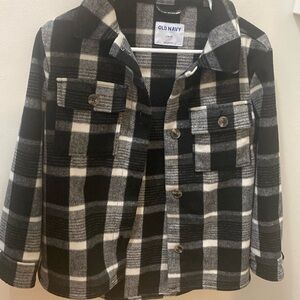 Plaid black/white girls wool blend button up coat - EUC